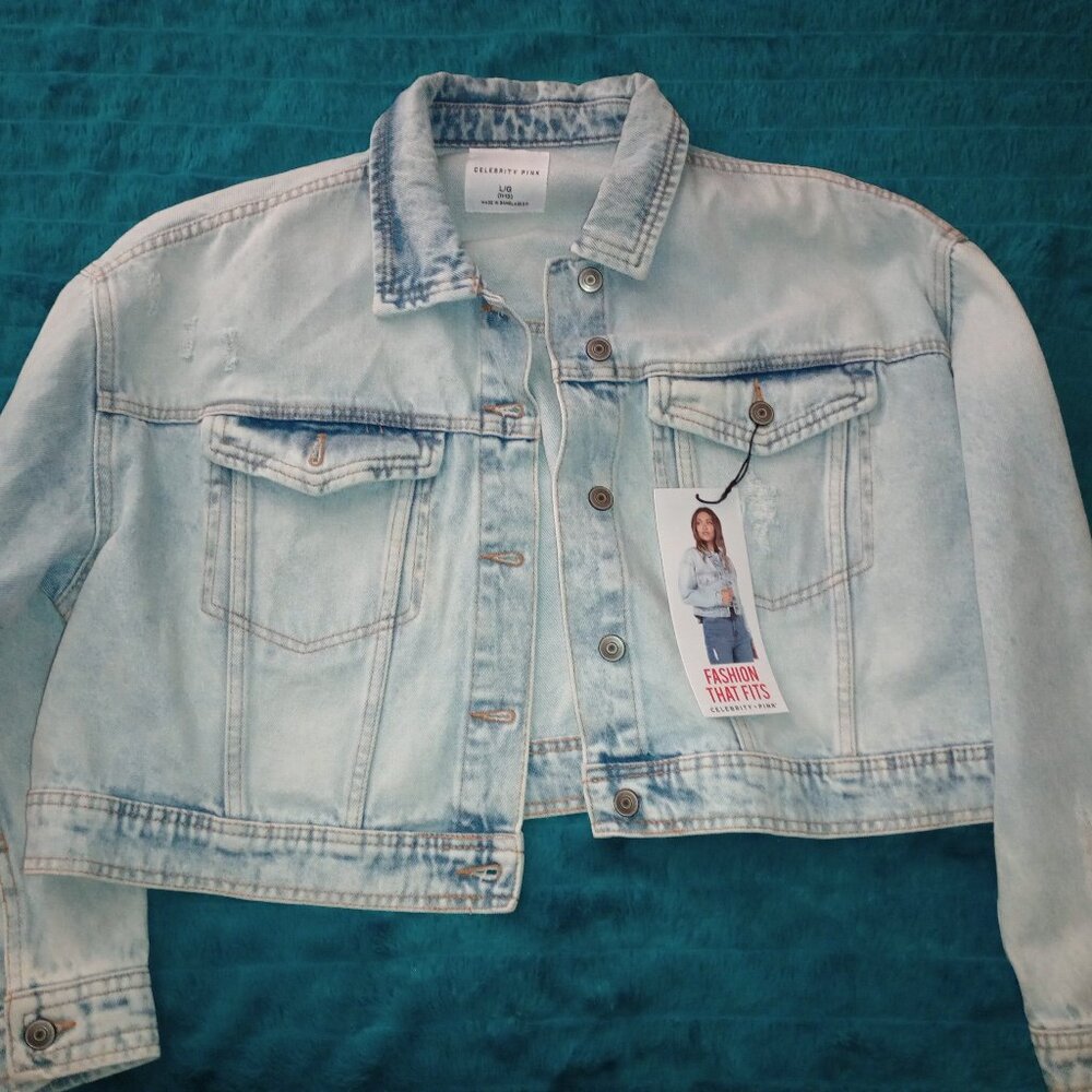 Celebrity pink womens cropped denim jacket